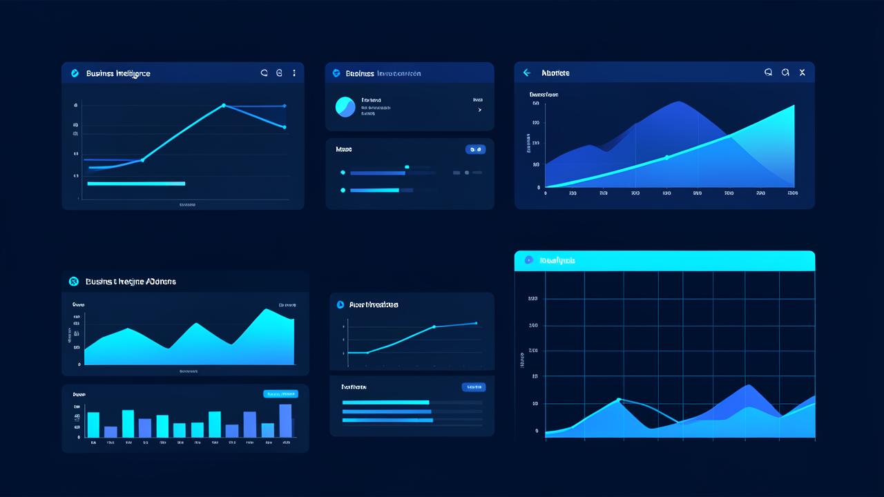 Illustration of analytics dashboards showing company data