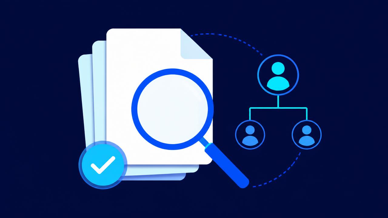 Illustration of company registry documents being verified